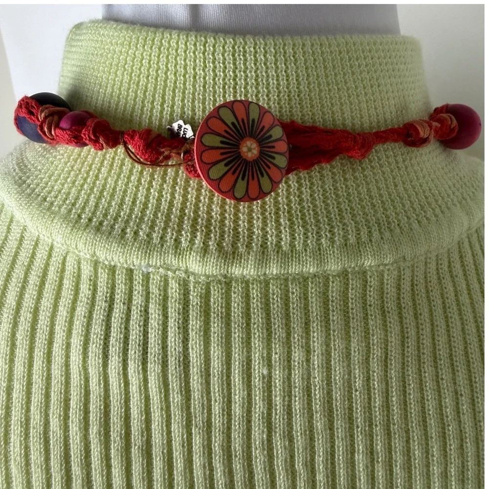 Lucky Brand Red Crochet Long Necklace Multi Color Mixed Media Beads Peace 38